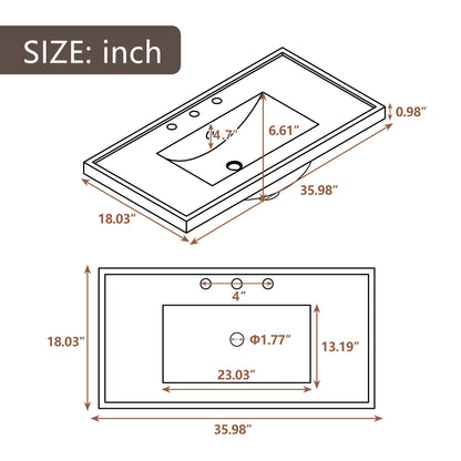 36' Bathroom Vanity with Sink Combo, Six Drawers, Multi-Functional Drawer Div...