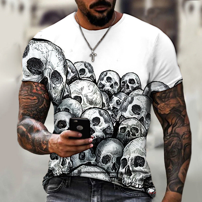 European And American Summer Dark Horror Skull 3D-Printed Mens Short-Sleeve T-Shirt