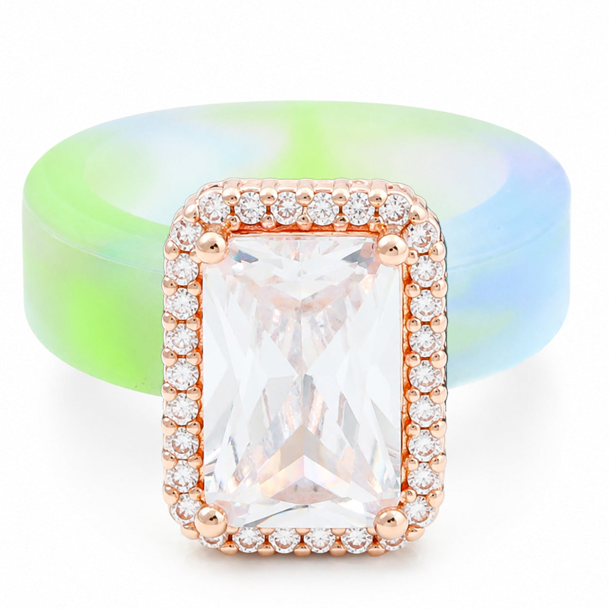 Silicone Inlaid Square Zircon Ring