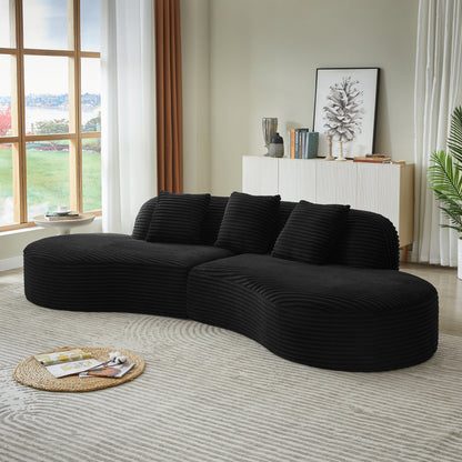 Curved Corduroy Sectional Sofa 4-Seat 123" Black