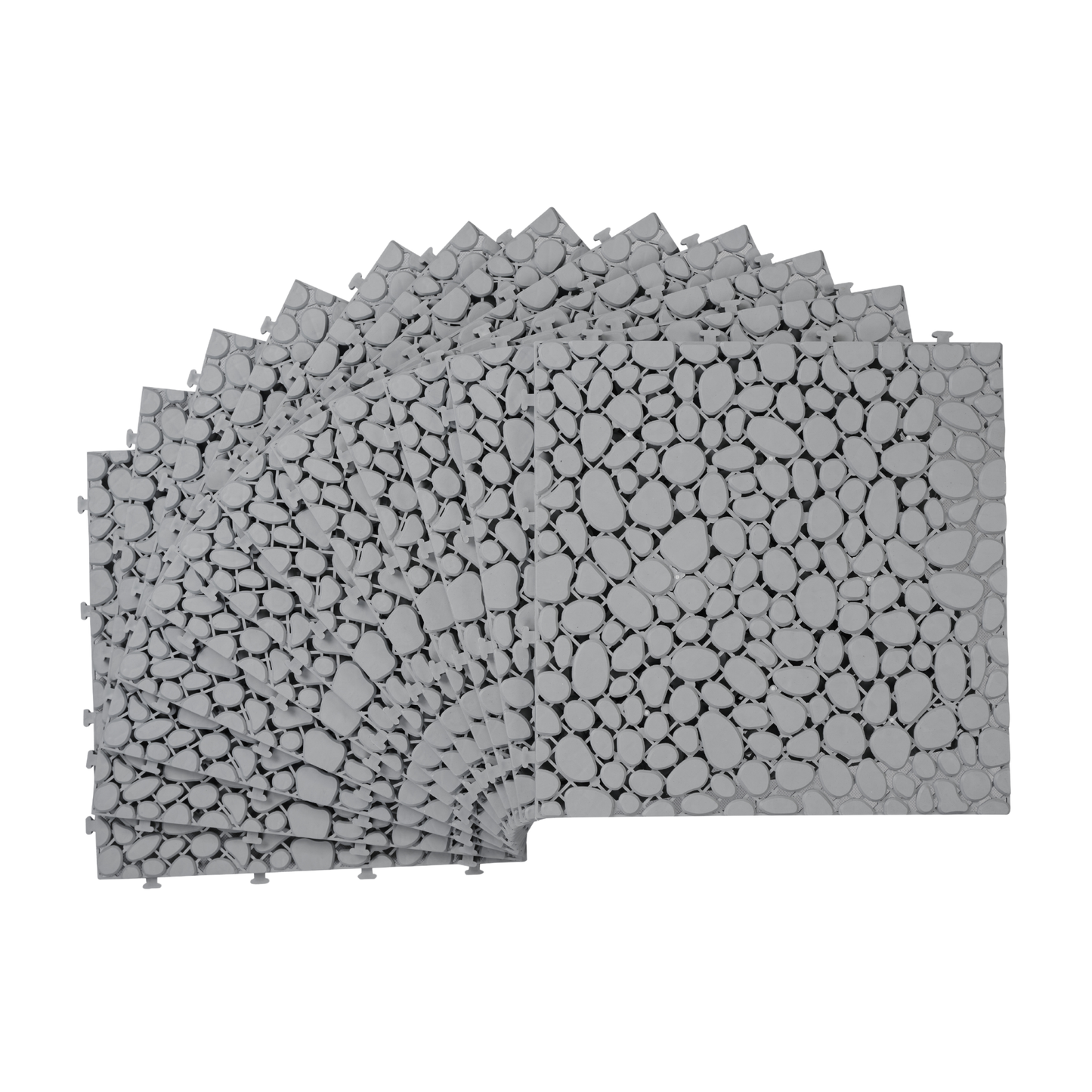Pebble Stone Pattern 12x12 in. Gray Interlocking Deck Tiles Waterproof Plastic
