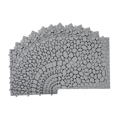Pebble Stone Pattern 12x12 in. Gray Interlocking Deck Tiles Waterproof Plastic