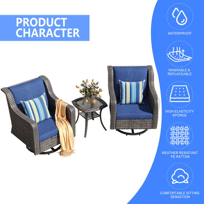 Outdoor Patio Swivel Chairs Set of 2 PE Rattan Gray