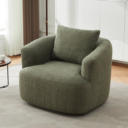 Accent Chair Swivel Barrel Chenille Green 360 Degree Pocket Spring 38 In
