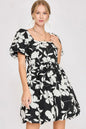 Umgee Full Size Two Tone Floral Print Babydoll Dress Plus Size