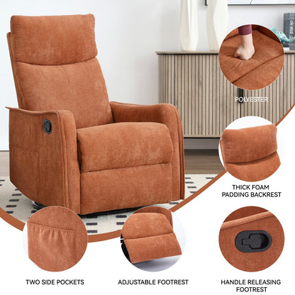 Recliner Chair Swivel Rocker Polyester Orange 360 Degree Heat Massage 155