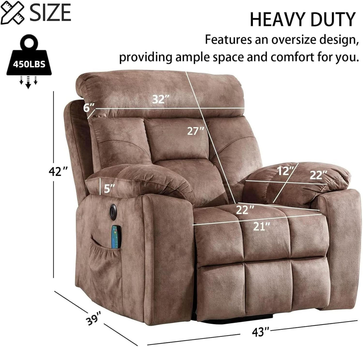 Large Power Recliner With Massage And USB Charging