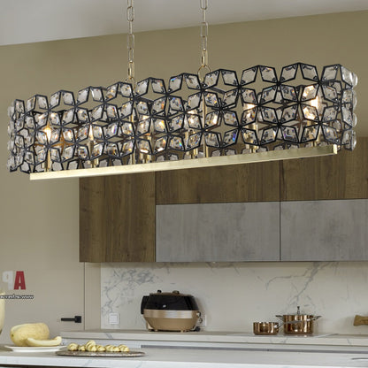 Chandelier Crystal Black Gold Geometric Modern Pendant 39 In