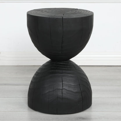 Solid Mango Wood Round Side Table, 12.2x18.11 in, Black, Burnt Vintage Look