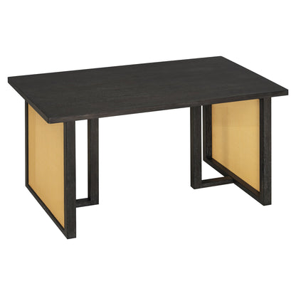 7-Piece Farmhouse Dining Table Set for 6, 59.8 in Rectangular Table with Rattan Chairs