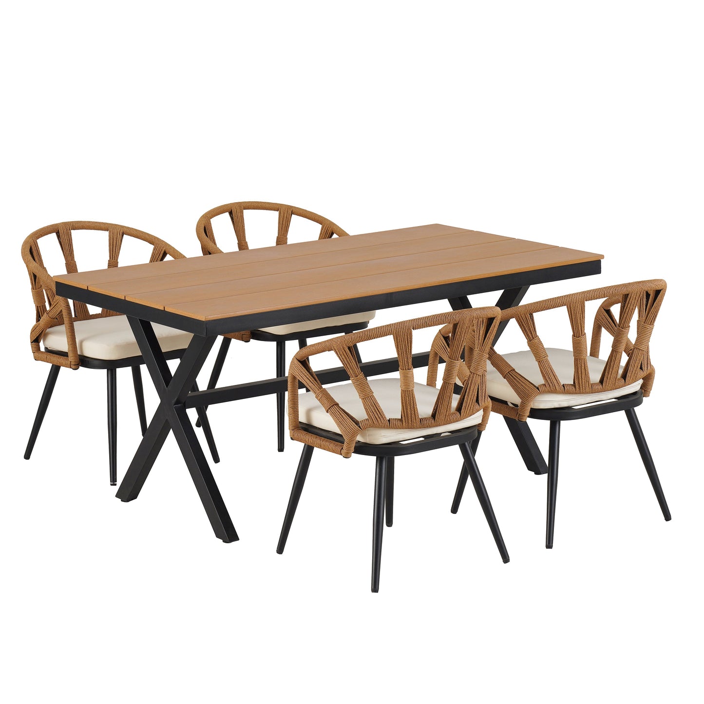 4-Seat Outdoor PE Rattan Dining Set Dark Yellow