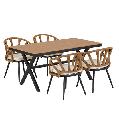 4-Seat Outdoor PE Rattan Dining Set Dark Yellow