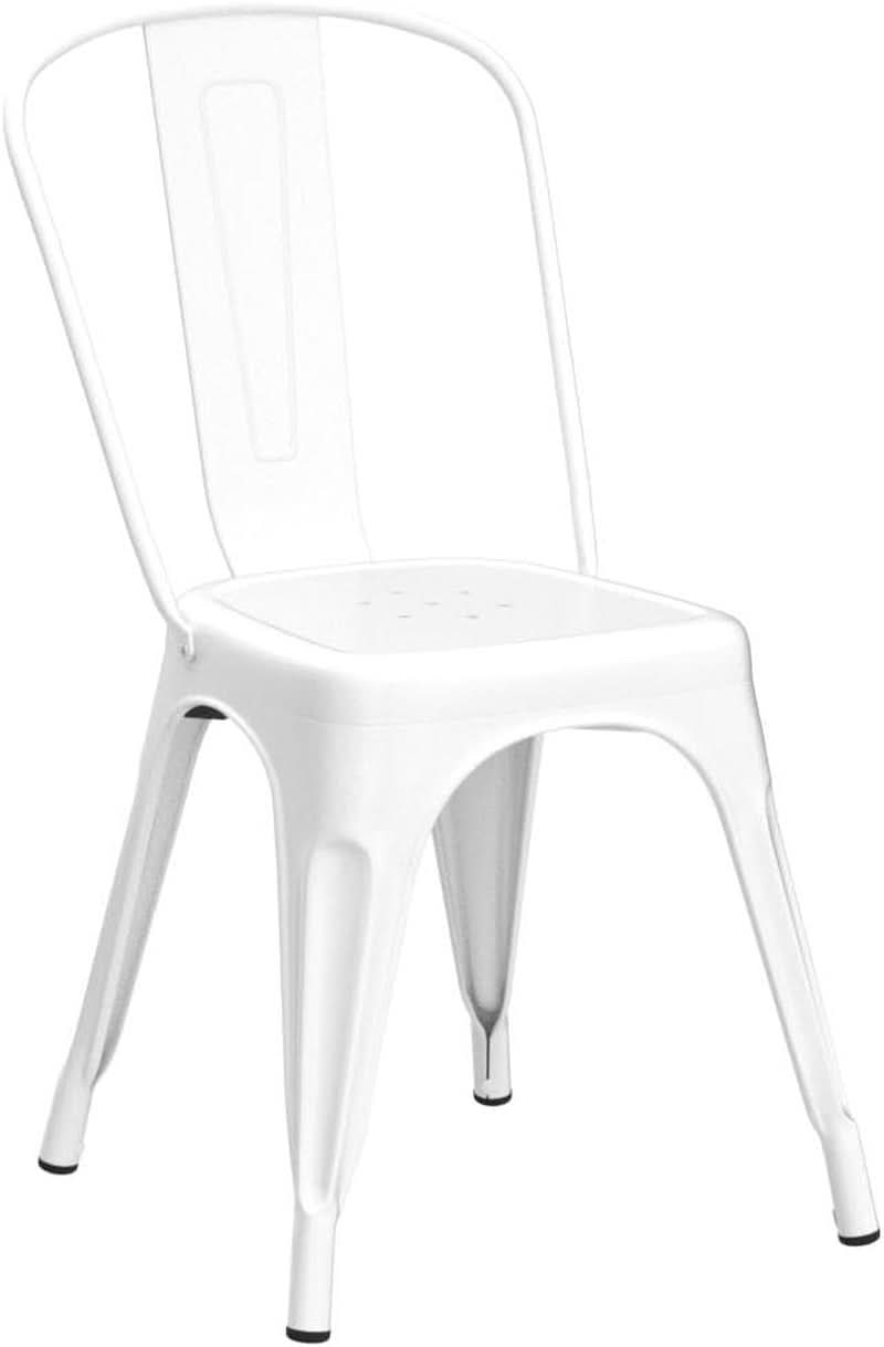 Tolix Style Metal Dining Chair White Stackable Set Of 4