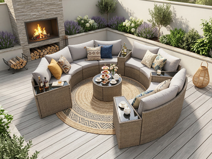 Outdoor Sectional Set PE Rattan Steel Light Gray 13pc