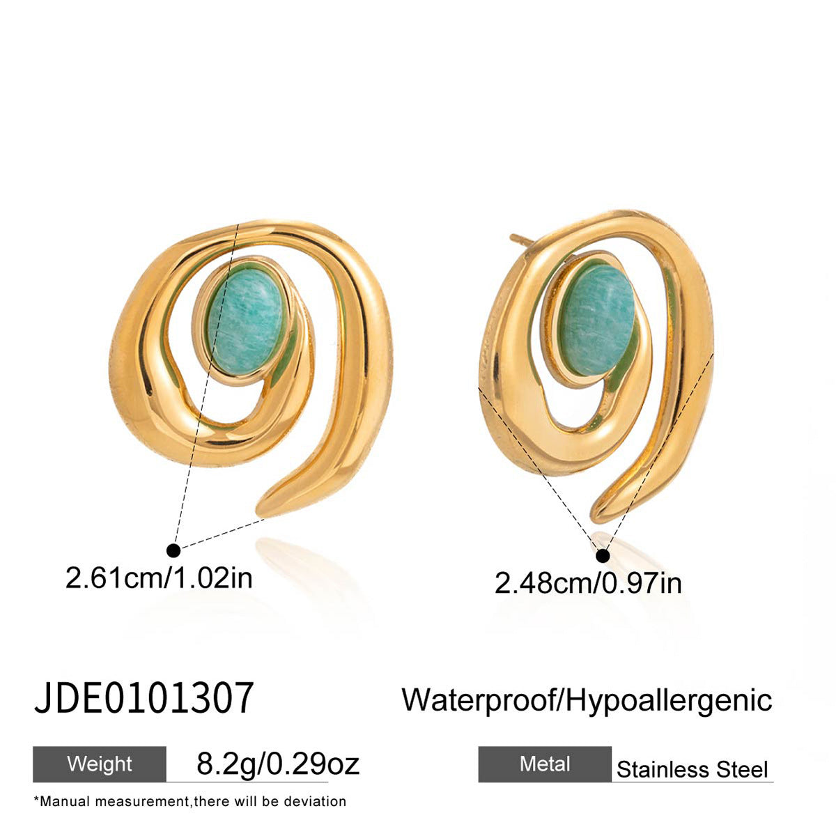 18k Gold Titanium Steel Stud Earrings Niche And Sophisticated Labradorite Ear Jewelry