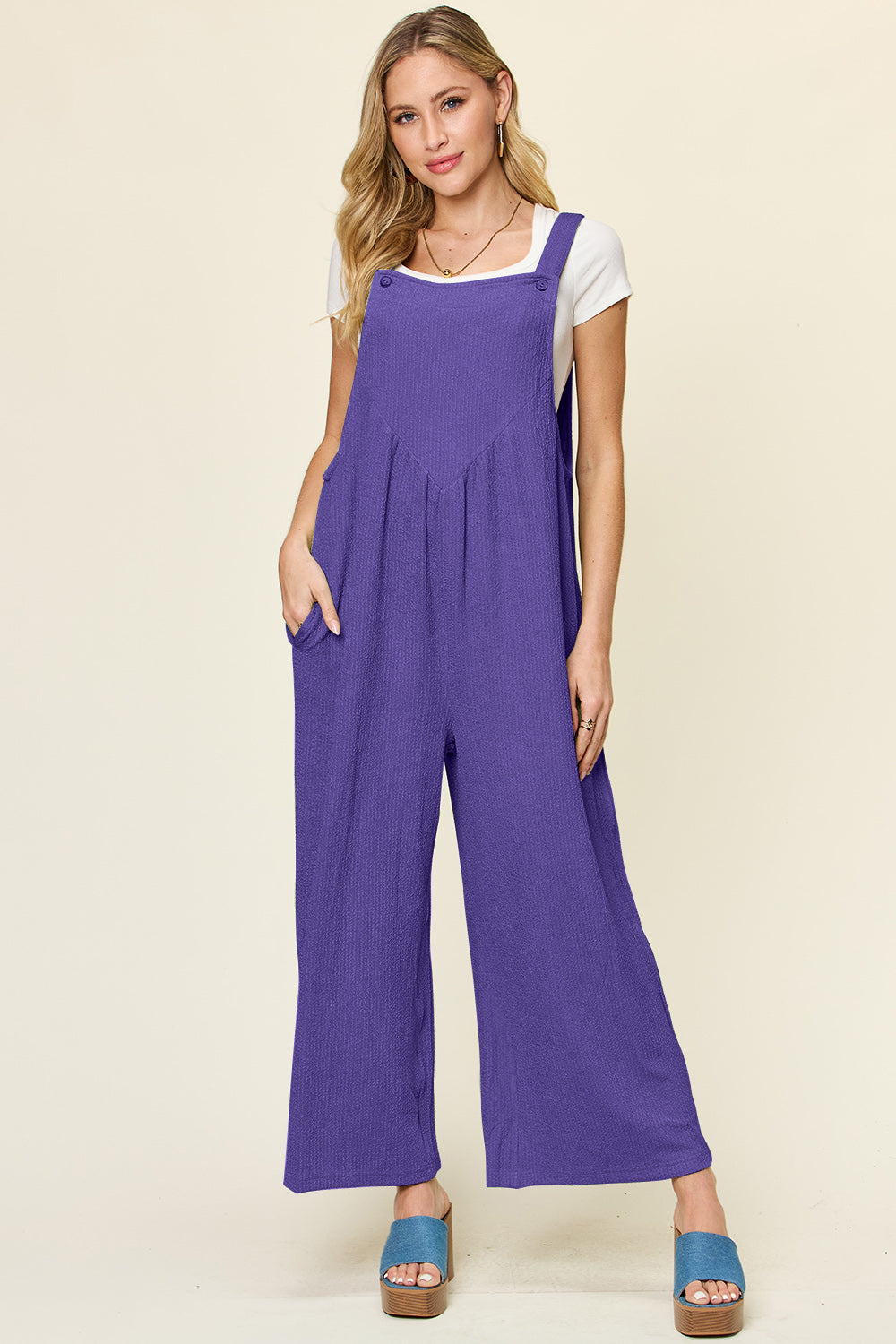 Textured Long Sleeveless Wide Leg Jumpsuit