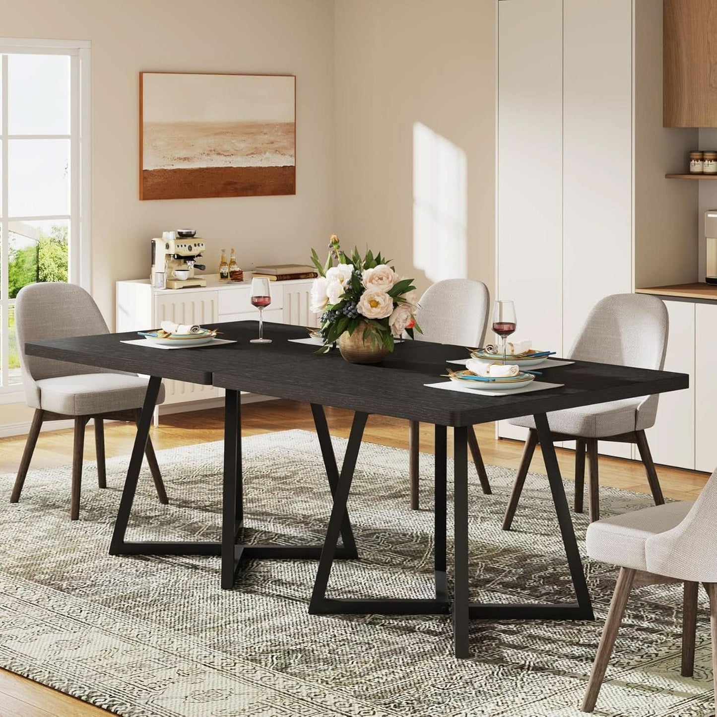 Square 31.5 Inch Industrial Dining Table Black Wood Panels