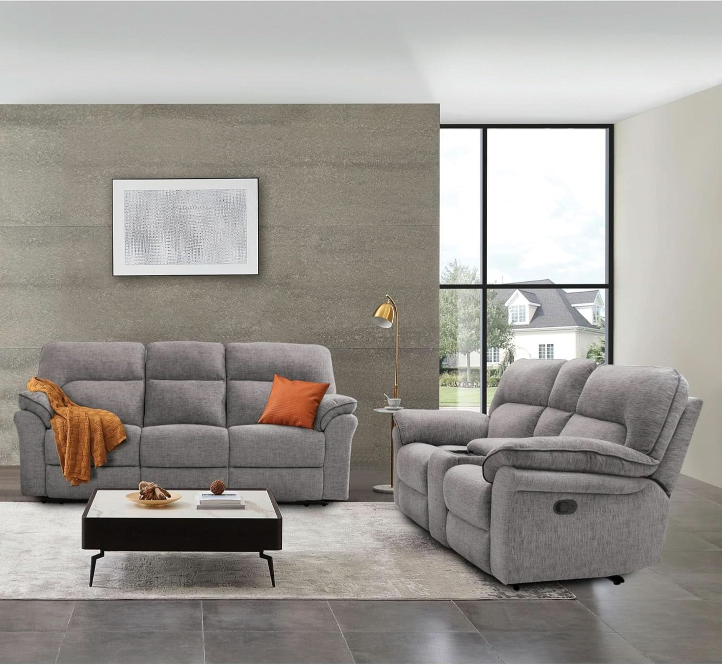 Two Piece Recliner Sofa Set Wireless Charging Light Gray