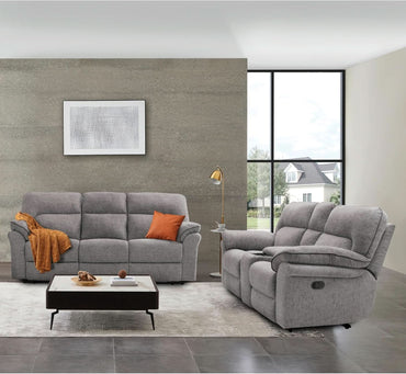 Two Piece Recliner Sofa Set Wireless Charging Light Gray