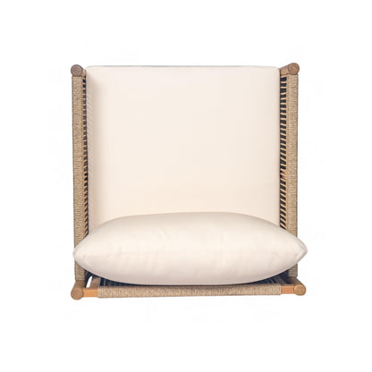 Outdoor Lounge Chair Solid Wood Teak Woven Polyester Cushion Set of 2