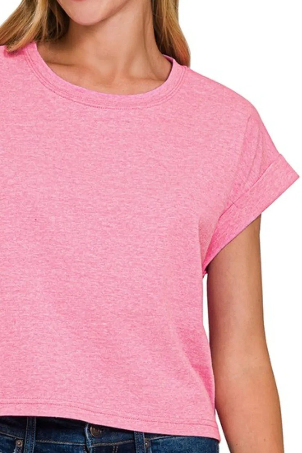 Zenana Rolled Sleeve Crop T-Shirt
