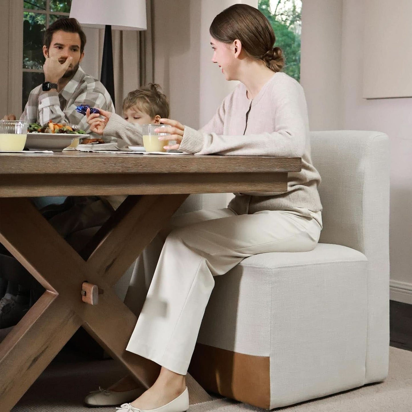 Rolling Dining Chair Set Of 2 With Casters Cognac Linen