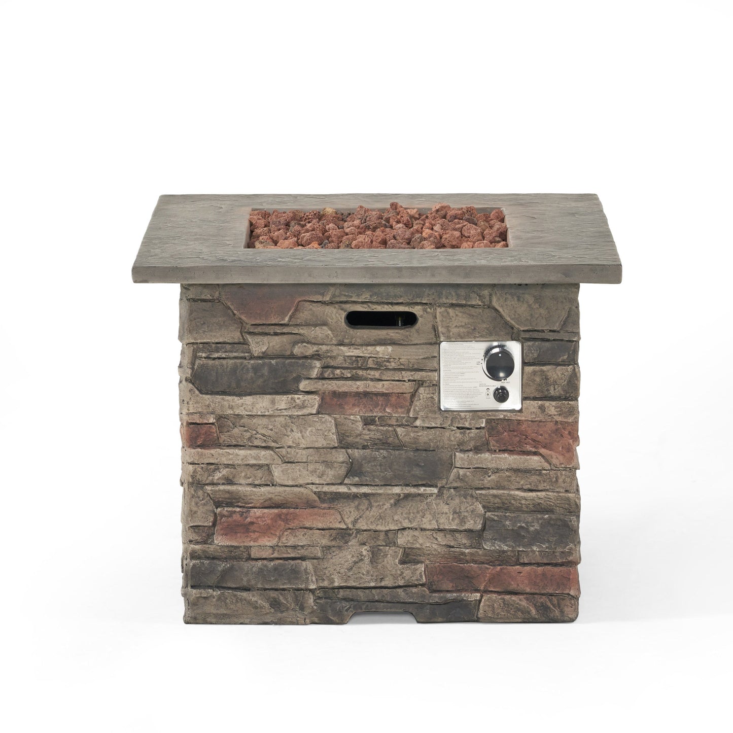 Classic Stone Design 32 Inch Square MGO Fire Pit 40000 BTU, Stone Gray