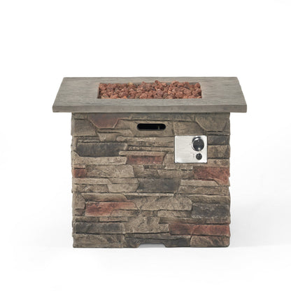 Classic Stone Design 32 Inch Square MGO Fire Pit 40000 BTU, Stone Gray