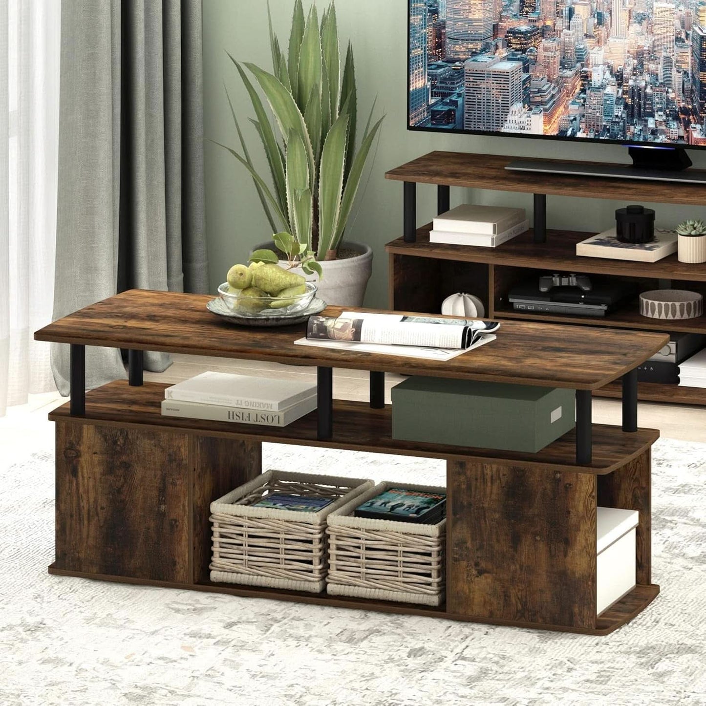 TV Stand For 50 Inch TVs Amber Pine Black Rustic Modern
