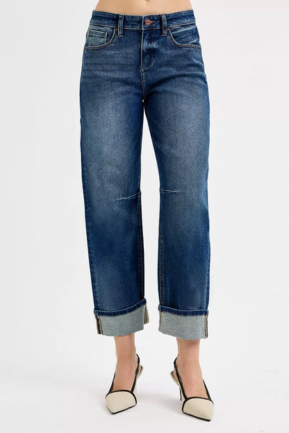 RISEN Slouchy Crop Barrel Cuffed Jeans