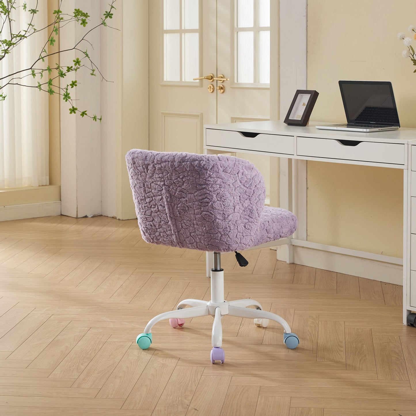 Swivel Chair Faux Alpaca Violet Vanity Bedroom Ergonomic 22.5x31.9 In