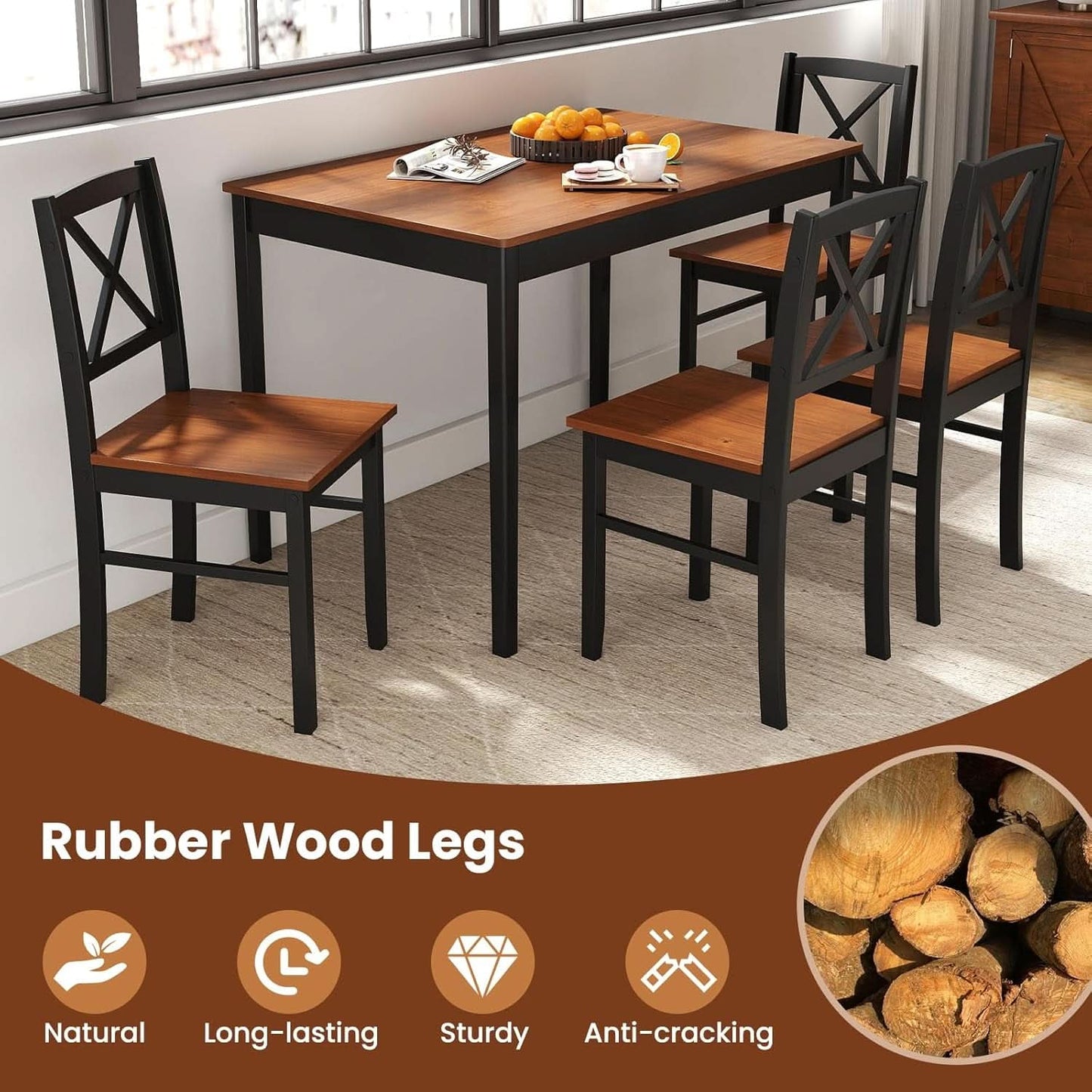 Executive Solid Rubber Wood Space Saving Dining Set