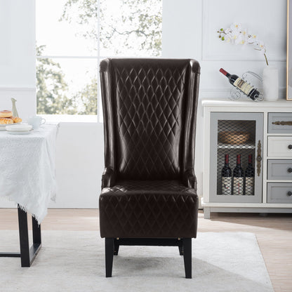 Accent Chair Wingback PU Leather Dark Brown High-Back Birch Legs 220 LB
