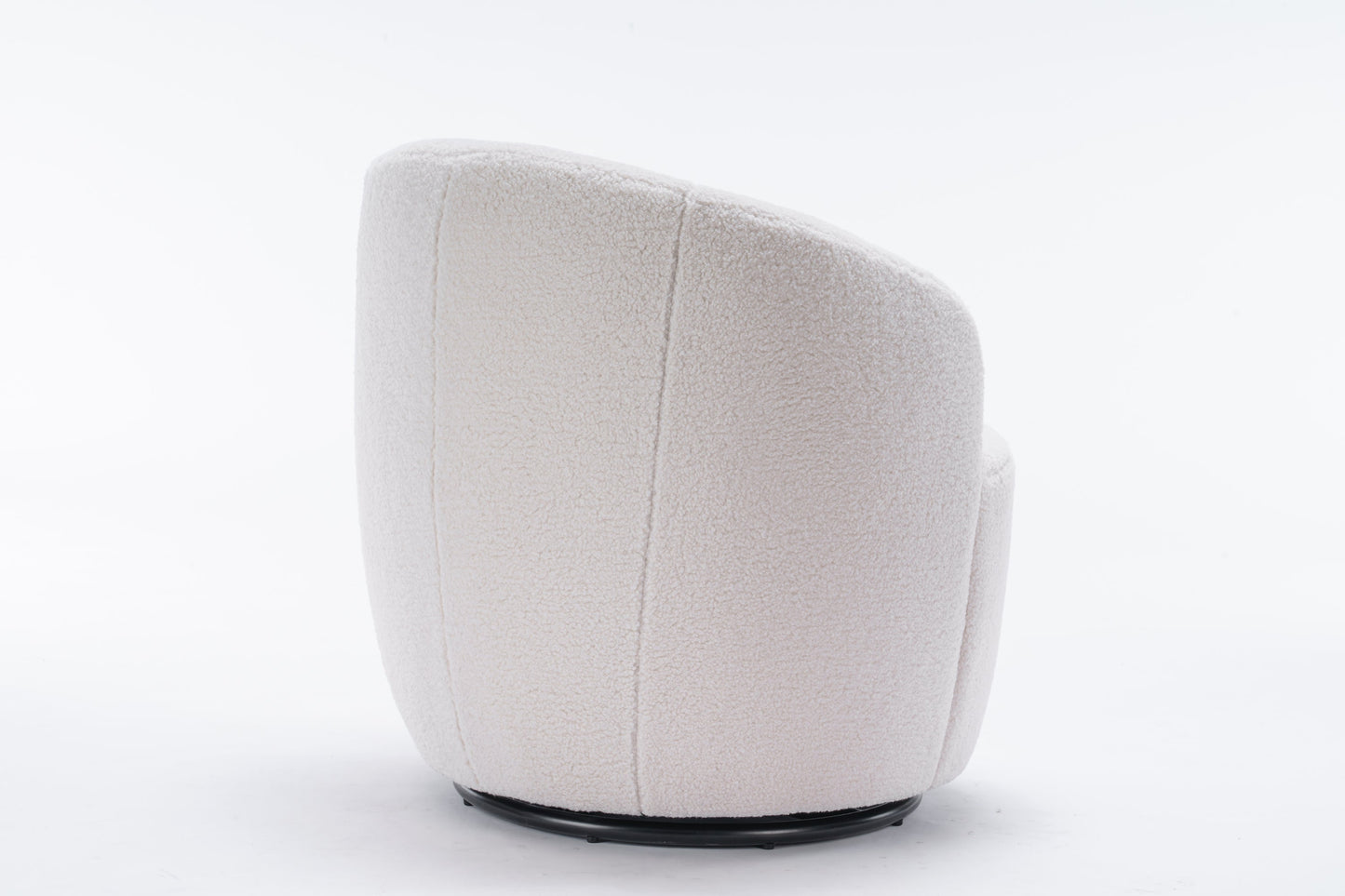 Accent Chair Swivel Barrel Teddy Fabric Ivory Black Ring Base 360 Degree 250 LB