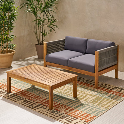 Outdoor Patio Set Acacia Wood Rope Teak Cushions 4 Seater