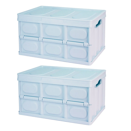 2Pcs 30L Collapsible Storage Bins With Dustproof Lid Waterproof Interior Bag Handle Stackable Storage Box Container Utility Organizer Crate For Campin