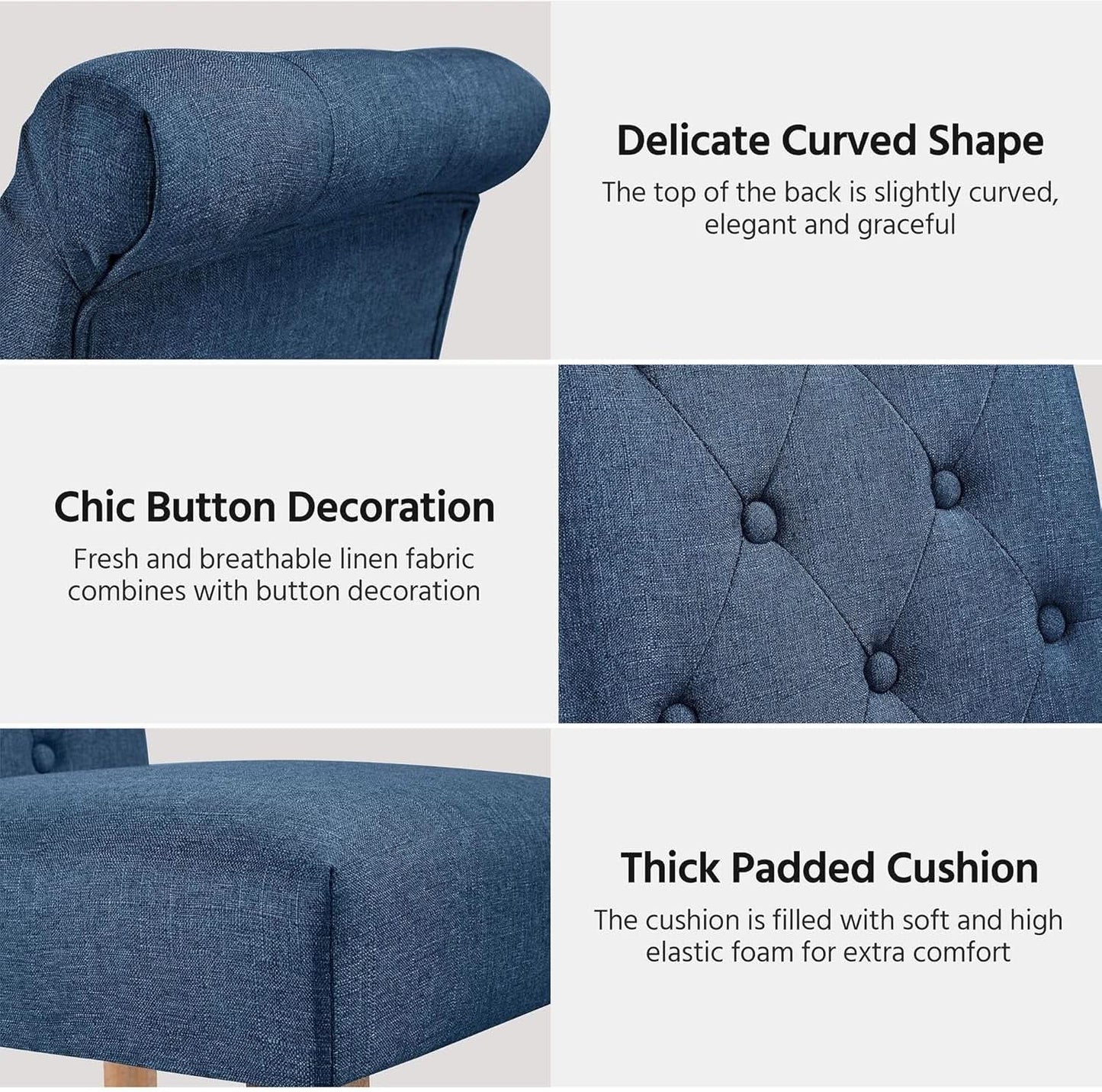 Blue Button Tufted Dining Chairs Set Of 2 With Solid Wood Legs