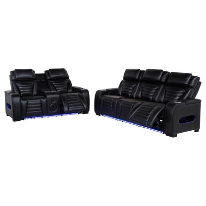 Zuma 2-piece Faux Leather Dual Power LED Sofa Set Black
