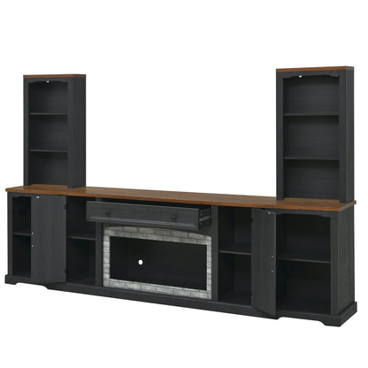 TV Stand 3-Piece Set MDF Walnut Gray Curved Cabinets Fits 70 In TV 109 In