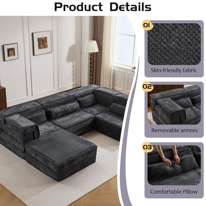 Sectional Sofa Modular Circle Fleece Dark Gray 4 Seat Ottoman 157 In