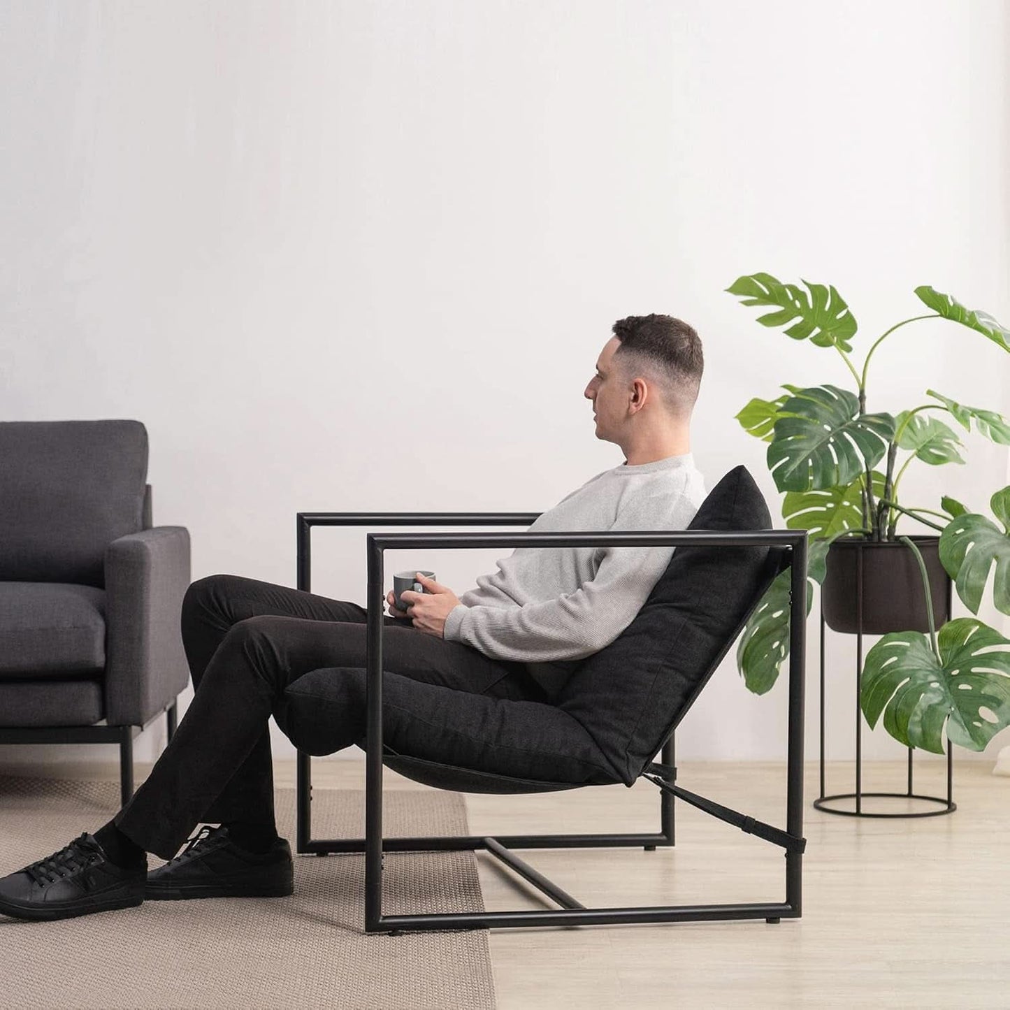 Aidan Sling Chair Dark Grey Metal Frame Shredded Foam