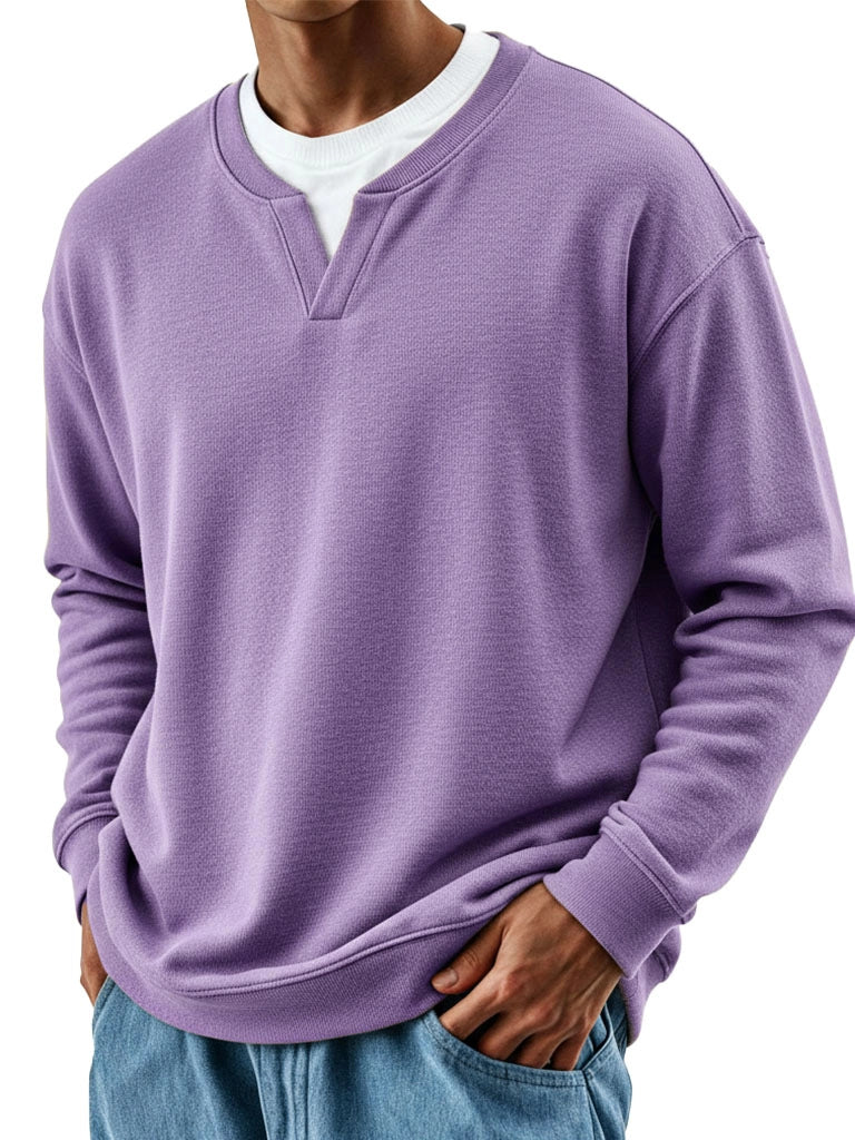 Mens Patchwork Mock Two-Piece Crew-Neck Long-Sleeve Top