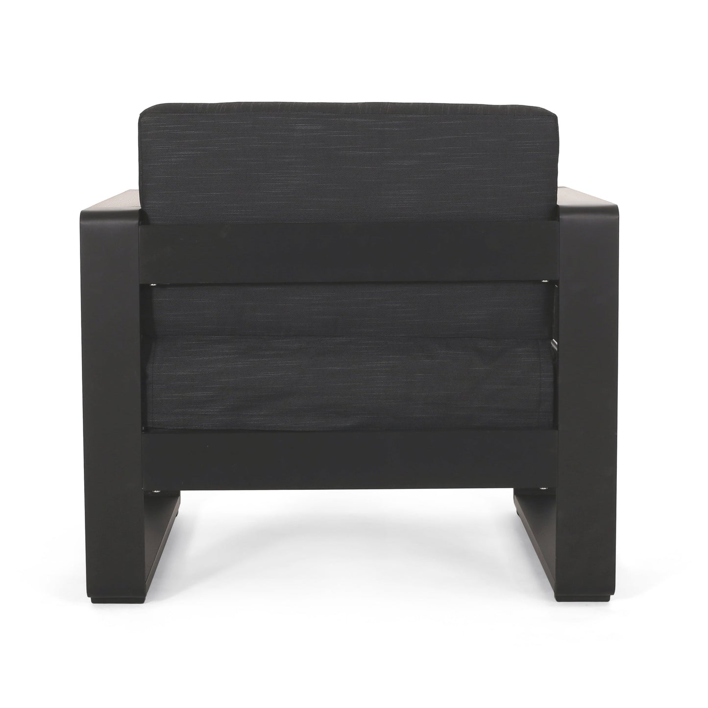 Outdoor Club Chair Aluminum Black Slat Design Water-Resistant 32x27.5x24.75 In