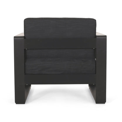 Outdoor Club Chair Aluminum Black Slat Design Water-Resistant 32x27.5x24.75 In