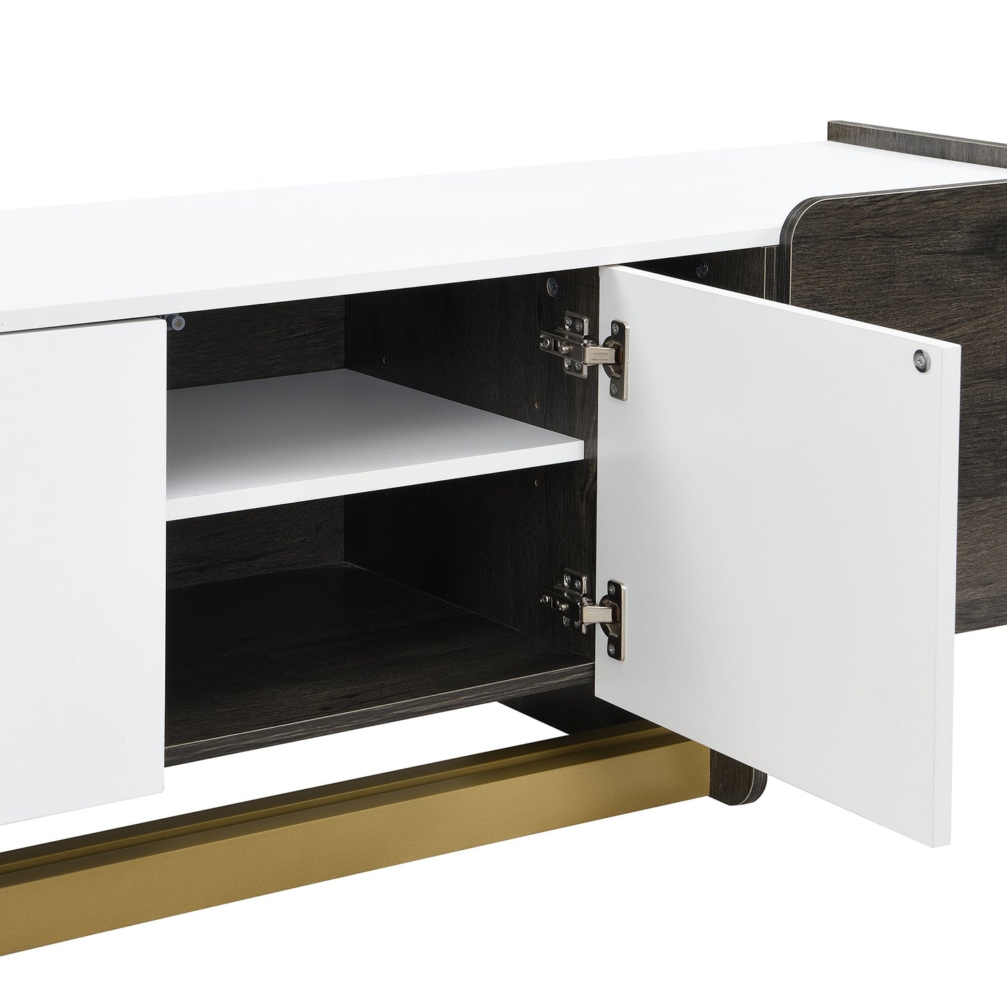 TV Stand Luxury White MDF Metal Legs Drawer 2-Cabinet Fits 70 In TV 66.7 In