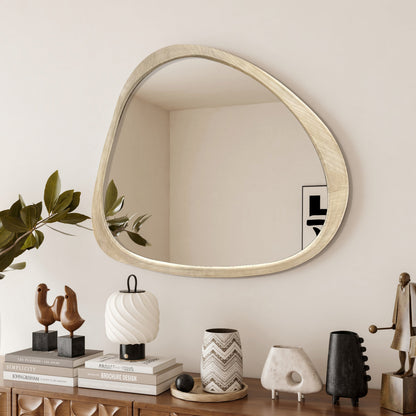 Wall Mirror Asymmetrical Solid Pine Wood Natural Mid-Century 44.9x38.9 In