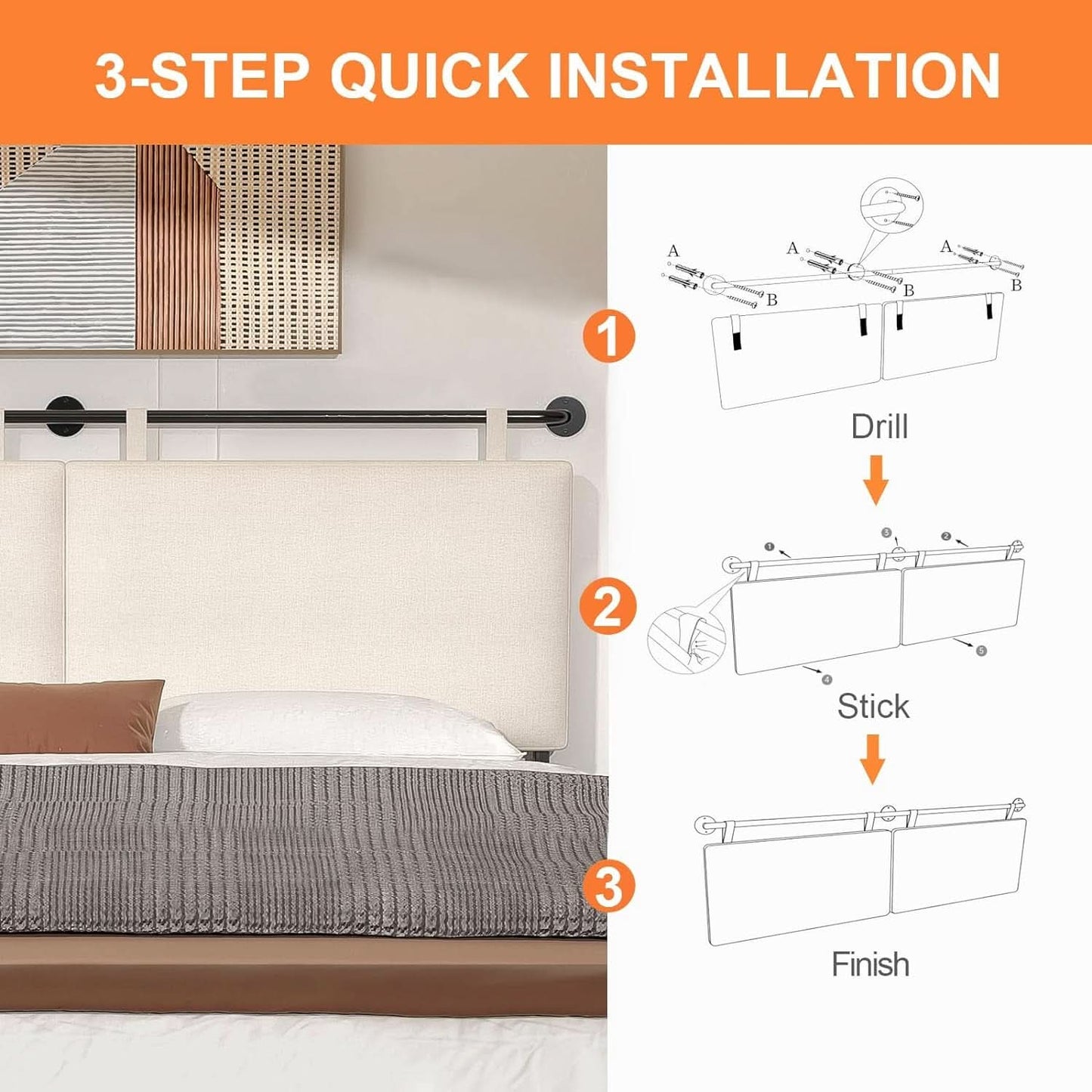 Linen Upholstered King Headboard Wall Mounted Bedroom Decor