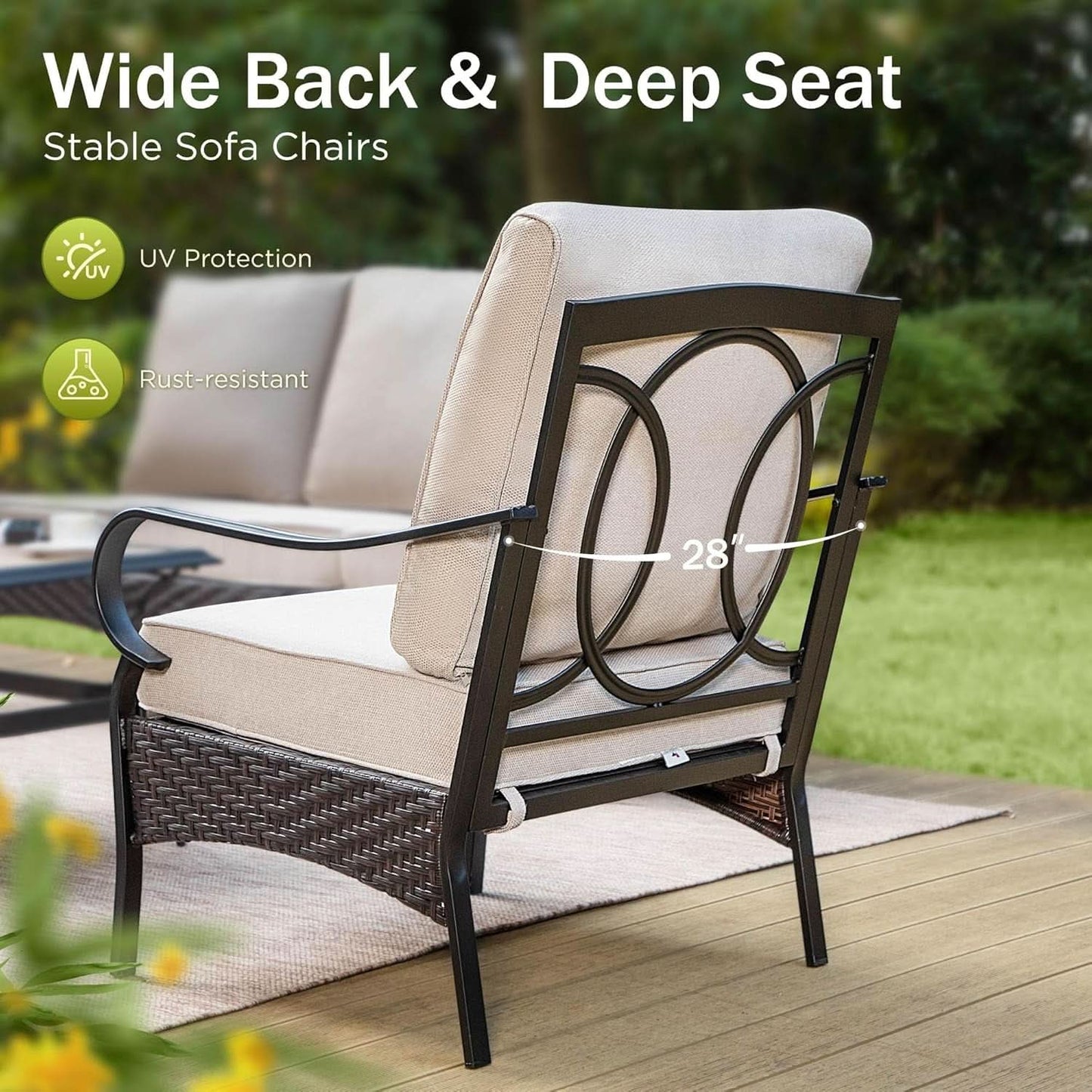 Outdoor Patio Conversation Set Wicker Waterproof Cushions