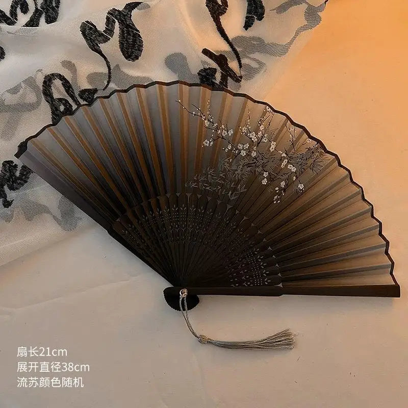 Portable Hand Fold Fan New Chinese Style Dance Props Retro Shell Fan Woman Men Bamboo Wood Silk Flower Folding Fan
