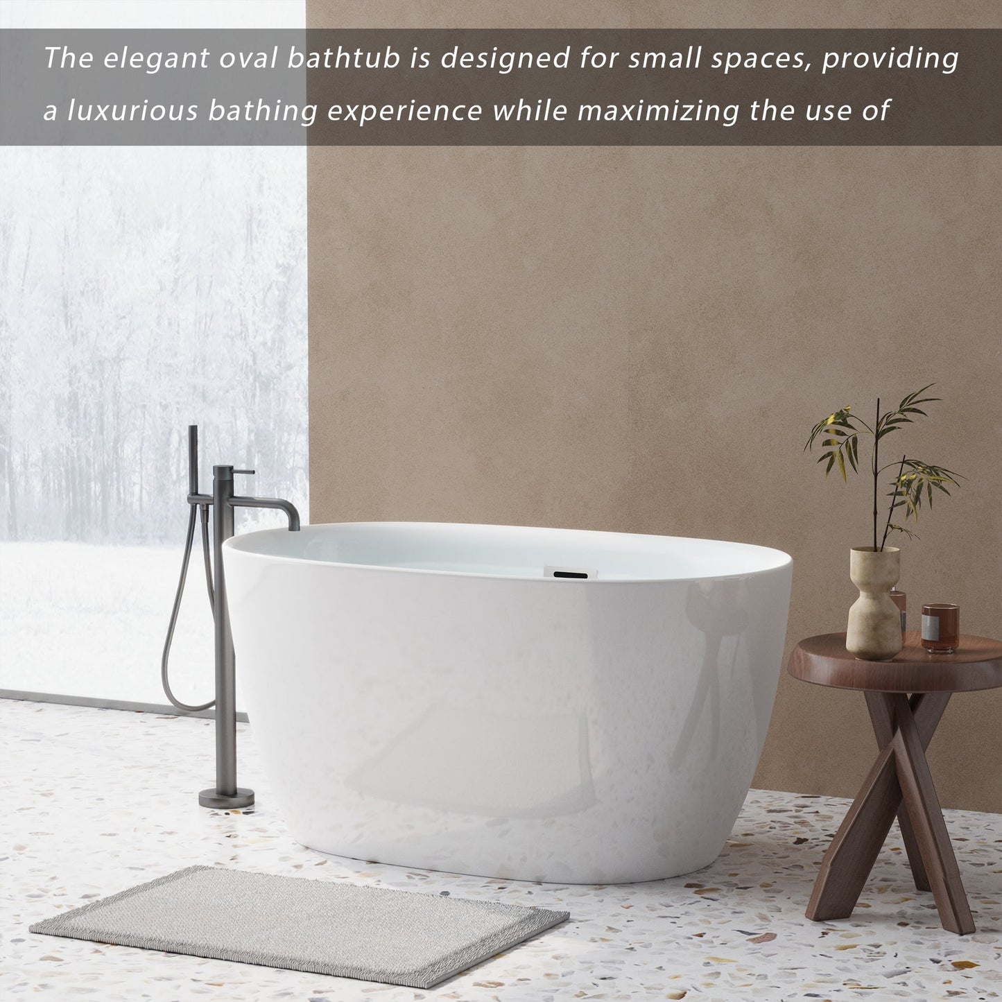 47in Gloss White Acrylic Freestanding Oval Bathtub, Chrome Overflow and Drain